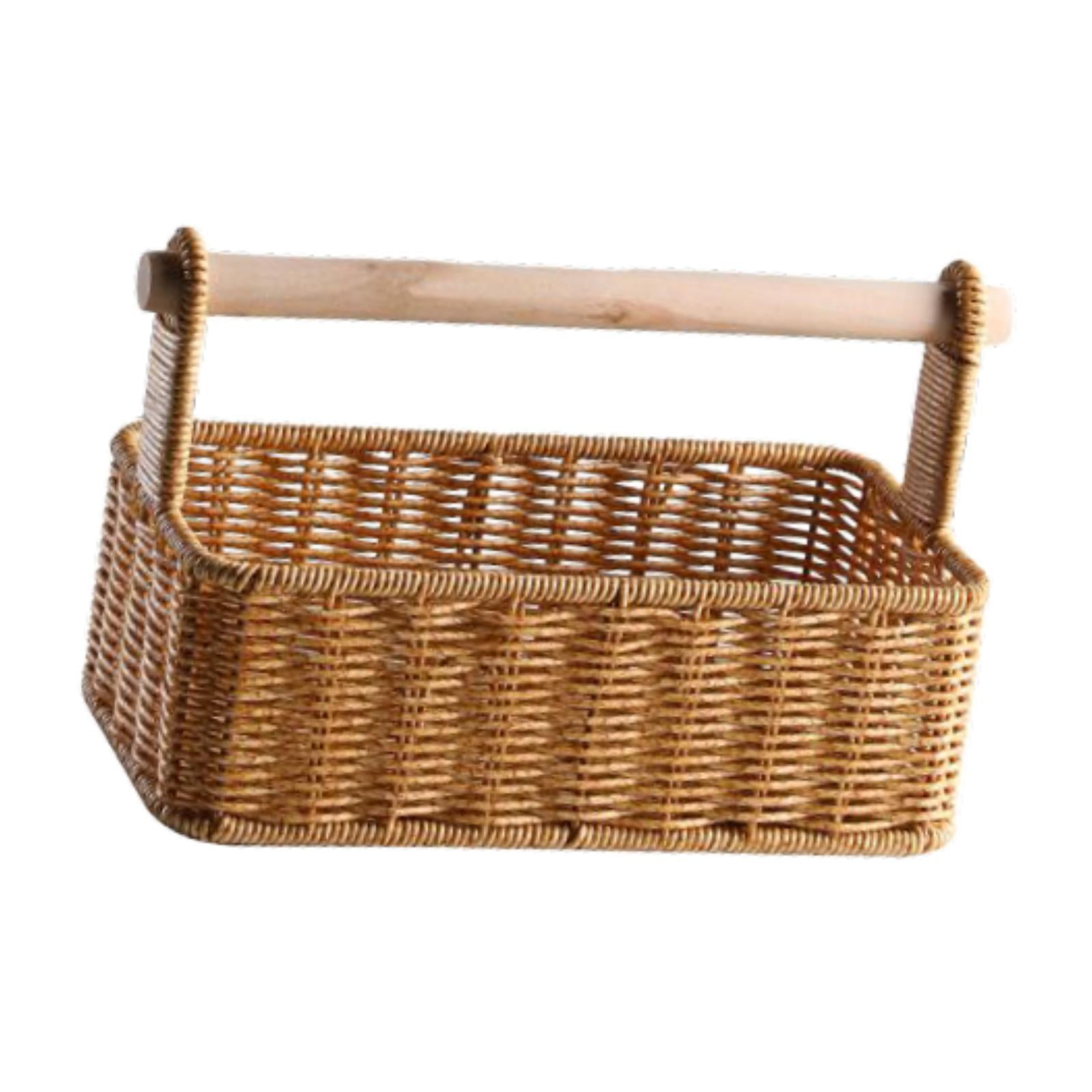 Magideal - Cesta De Almacenamiento Portátil, Organizador De Vajilla Con Mango De Madera, Cesta De Almacenamiento De Cocina, Cesta Rectangular De Frutas Para Dorm 265 Cm X 14 Cm X 17 Cm