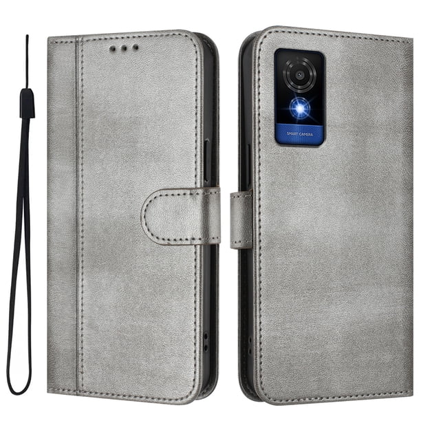 Funda Cartera para TCL 501 Protección 360° con Ranuras para Tarjetas y Soporte Gris