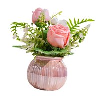 Magideal - Florero De Cerámica Con Forma De Rosa Artificial En Maceta, Adorno De Bonsái De 8 Pulgadas De Alto, Centro De Mesa Para Decoración Interior De Granja,