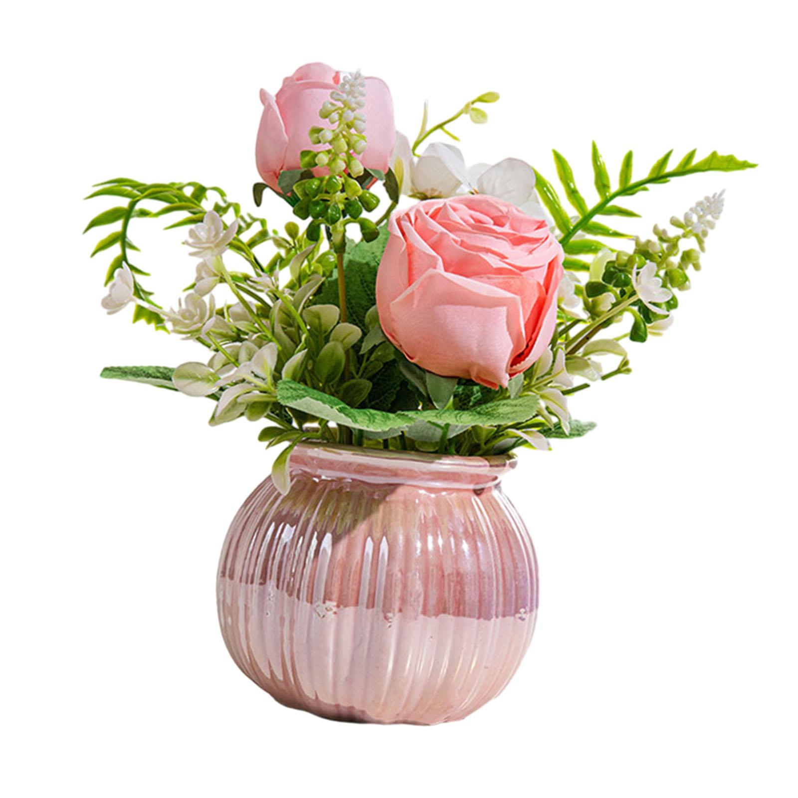 Magideal - Florero De Cerámica Con Forma De Rosa Artificial En Maceta, Adorno De Bonsái De 8 Pulgadas De Alto, Centro De Mesa Para Decoración Interior De Granja,