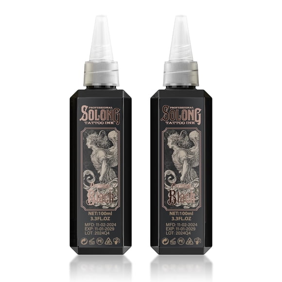 Tinta para tatuajes Solong S Series negra 100 ml, 2 unidades