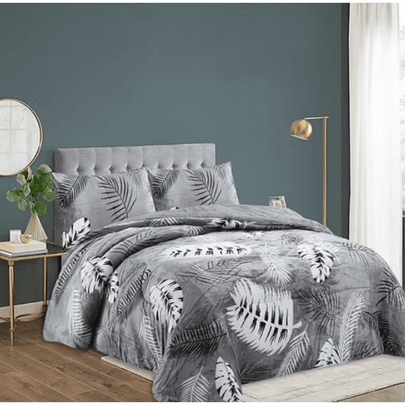 Cobertor Plush Con Chiporro Plaza Y Media Color Gris Con Diseño