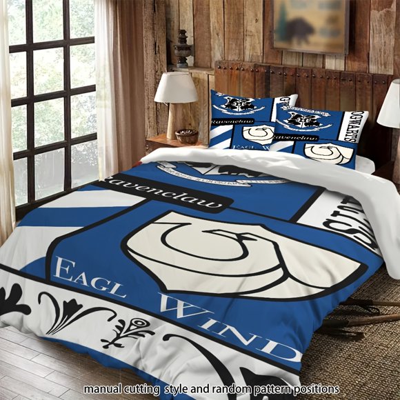 Bedding Blue White Hogwarts College Crest Eagle Pattern Decor All-Season Machine Washable Includes Pillowcases Suitable for Bedroom Guest Room Dormitory Holiday