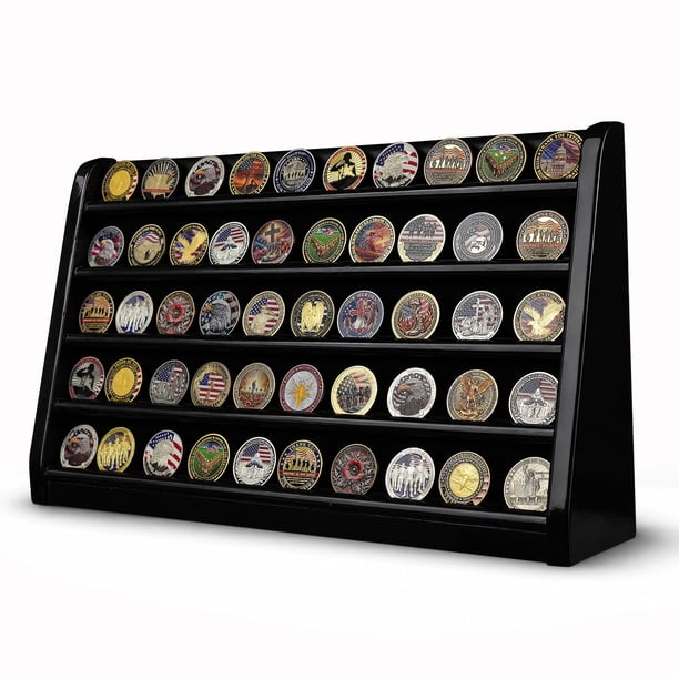 Estuche de exhibición para monedas DecoWoodo de 5 filas, capacidad para 50, acabado negro