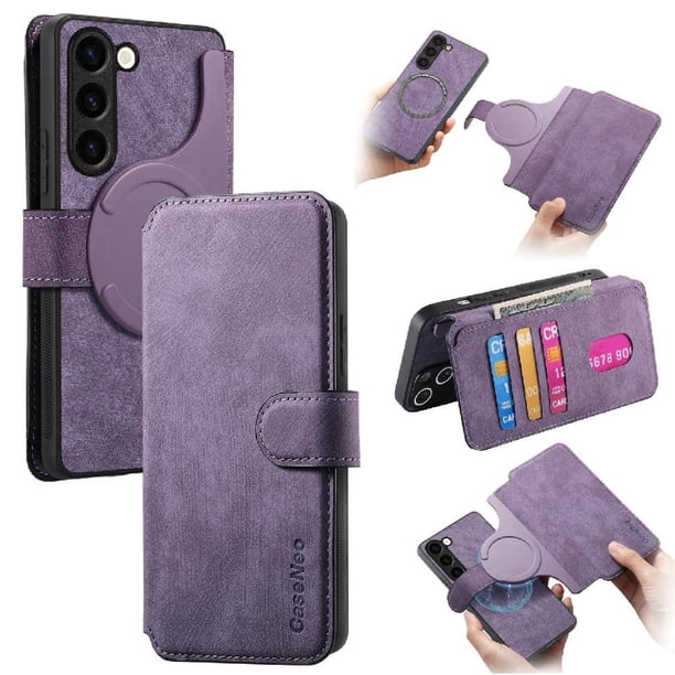 Funda Billetera Magnética para Samsung Galaxy S23 Soporte Tarjetas Desmontable Morado