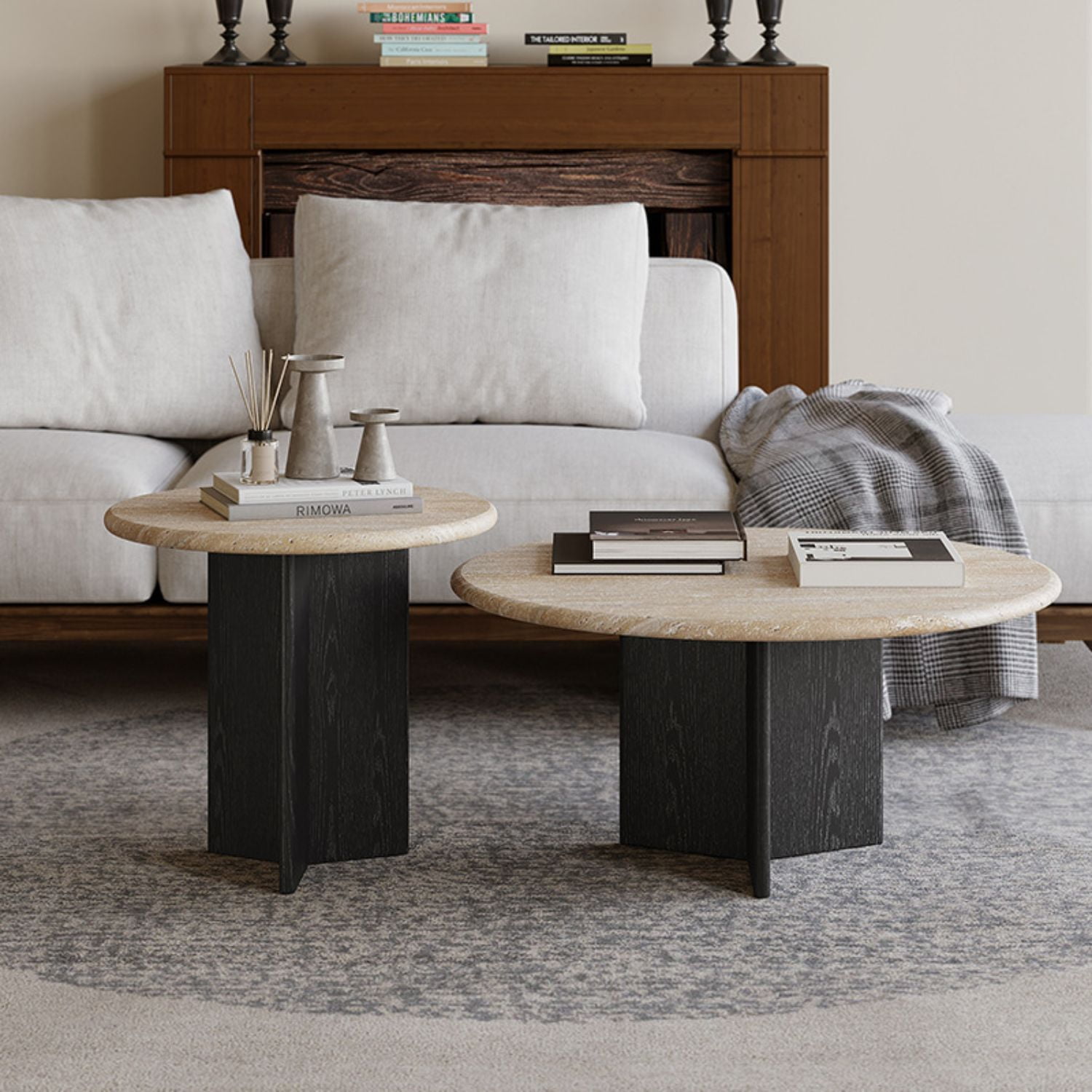 Santú Home & Deco - Mesa De Centro Doble Travertino Tono Wengue
