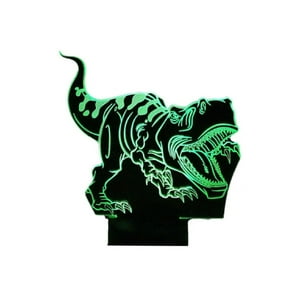 Lelumania - Lampara Ilusion 3D Dino Tiranosaurio Rex De 7 Colores, Base Touch