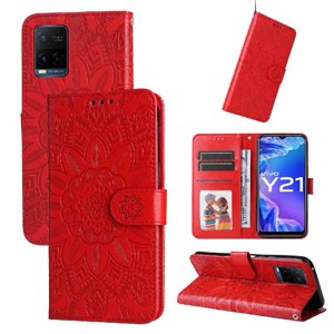Funda Tipo Cartera Foxdock Para Vivo Y21S , Diseño Girasol En Relieve, Cuero Pu, Cierre Magnético, Soporte Y Tarjetero