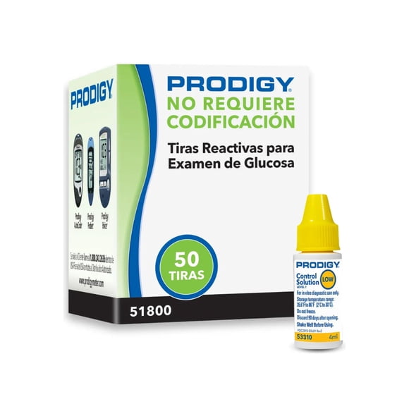 Tiras Reactivas Prodigy 50 unidades + Solución de Control