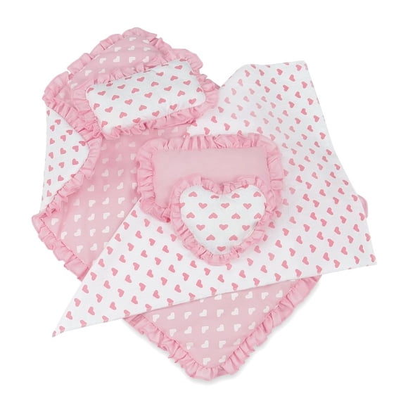 Juego de ropa de cama Emily Rose Pink Heart para muñecas de 18 pulgadas