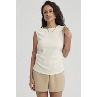 Fashionspark - Polera Mujer Recogido Abertura Crema