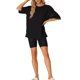 thumbnail image 1 of INSPIRE CHIC Conjunto de Sudadera de Manga Corta y Pantalones Cortos de Punto Acanalado Suave para Mujer Ropa de Casa y Dormir S Negro, 1 of 6