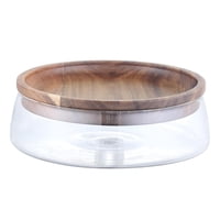 Bothyi - Tazón De Vidrio Con Placa De Madera Fruta Nuez Caja De Almacenamiento De Dulces Secos Pequeño A