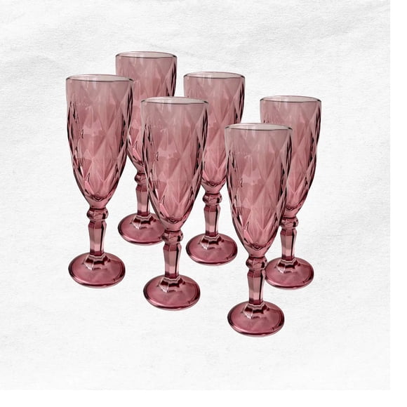 Copa de Vino para Espumante de Vidrio – Set de 6 Unidades Color Burdeo