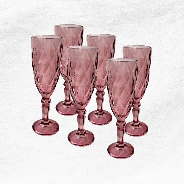 Mc Group - Copa De Vino Para Espumante De Vidrio – Set De 6 Unidades Color Burdeo