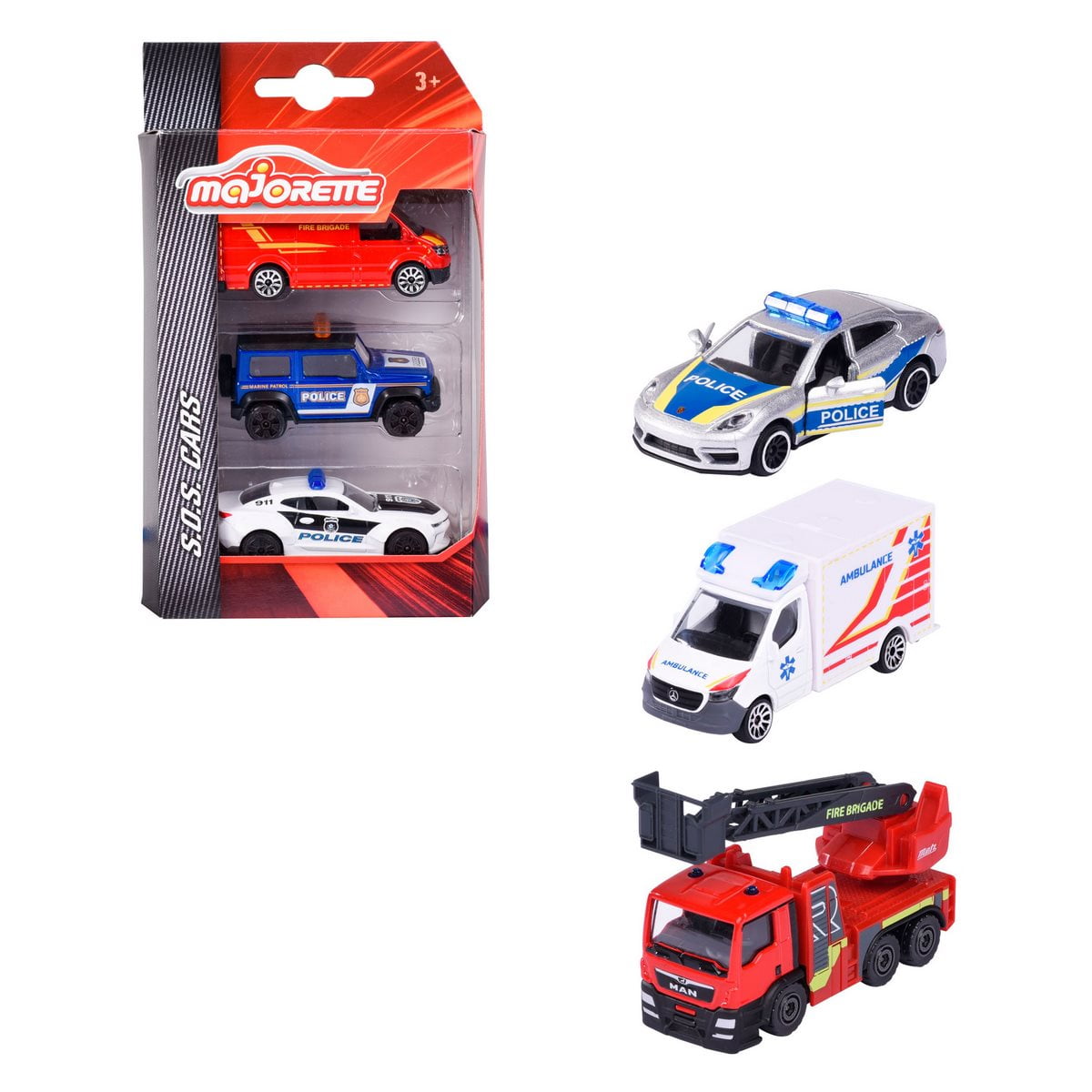 Vehículos Majorette Set Colección 3 Autos Emergencia