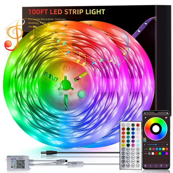 Tira de luces LED HBOWMDJIA de 100 pies (2 x 15 m) con control remoto y de aplicaciones