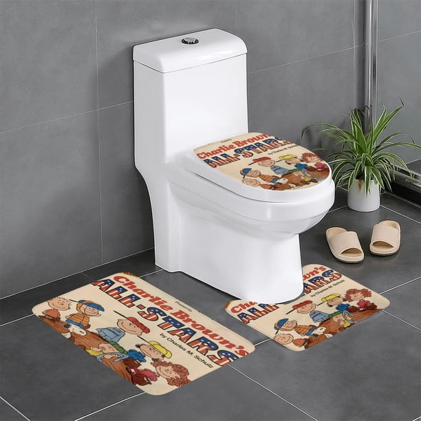Las Estrellas de Charlie Brown Juego de 3 alfombras de baño de coral fleece: tapete de baño + alfombra de inodoro en forma de U + funda de tapa de inodoro en forma de O