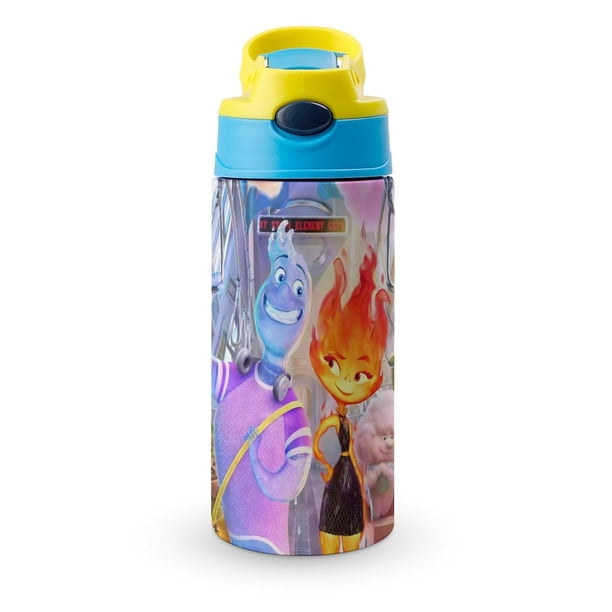 Elementos Botella de Agua con Tapa Pop Top de Un Toque, Acero Inoxidable, a Prueba de Fugas, para Deportes, Botella Infantil azul 12 oz