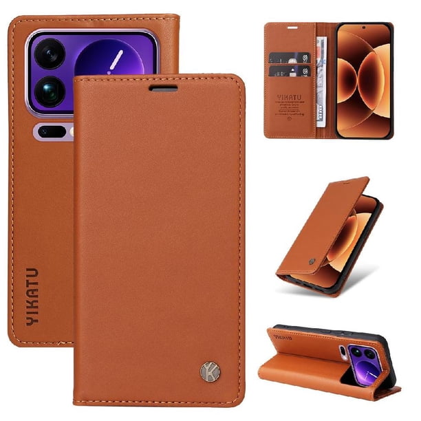 Funda Billetera de Cuero para Xiaomi 17 Pro Max con Tarjetero y Soporte - Tapa Magnética Marrón