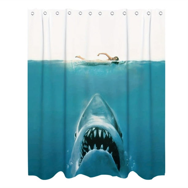 1pc Waterproof Shark Pattern Shower Curtain with 12 Hooks - Stylish and Durable Bathroom Decor
