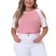 thumbnail image 1 of Blusa de Verano con Hombros Descubiertos y Mangas Cortas en Contraste para Mujer de Talla Grande de Agnes Orinda 3X Rosa, 1 of 6