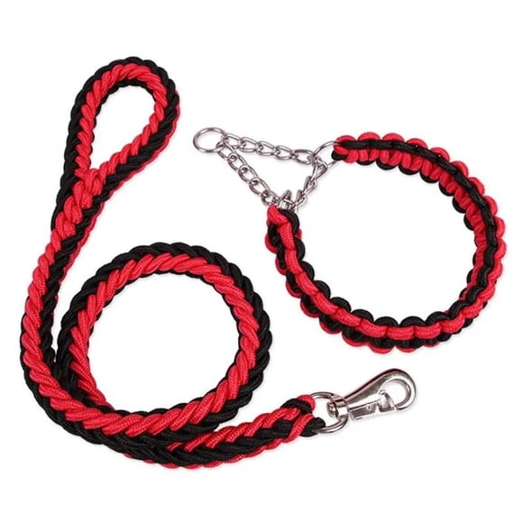 Correa Trenzada Para Perros Grandes + Collar De Ahorque XL Negro/Rojo