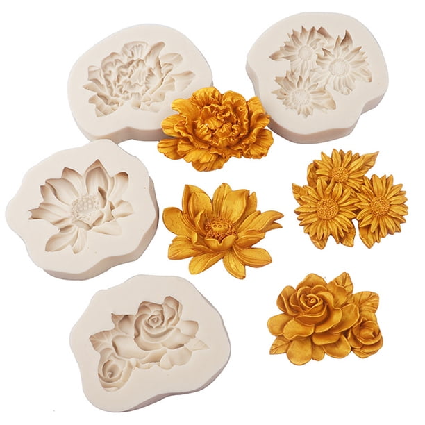 4 moldes de silicona con forma de flor para fondant, para decorar pasteles, chocolate, azúcar, dulces, arcilla polimérica y proyectos de elaboración de jabón.