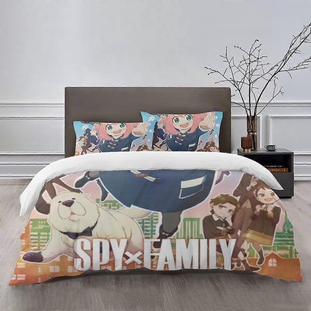 Juego de ropa de cama Spy X Family Bedding Se Bed con funda nórdica de dibujos animados, ligera, de 3 piezas.
