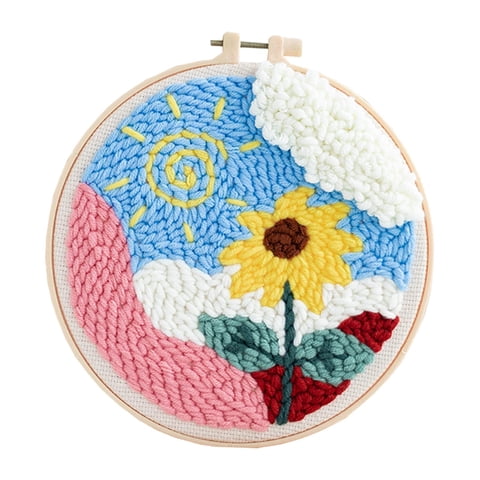 Magideal - Kits De Inicio De Bordado Con Punzón Kit De Enganche Herramientas Básicas Para Principiantes Girasol