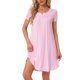thumbnail image 1 of INSPIRE CHIC Vestido de Dormir para Mujer con Cuello en V, Manga Corta, Abertura Lateral y Ribete en Contraste para Primavera Verano XL Rosa, 1 of 6