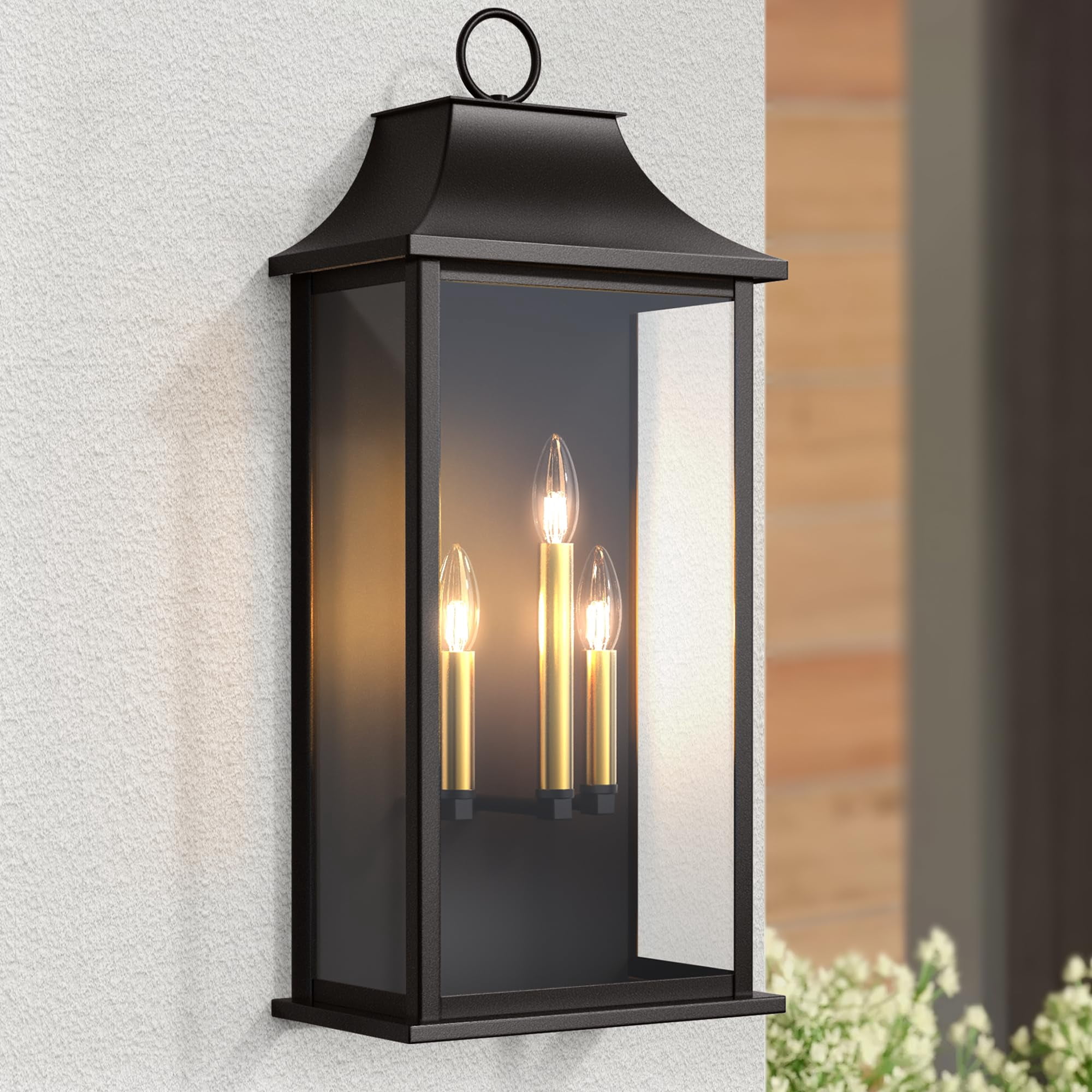 Aplique De Pared Exterior Lawyettle De 63 Cm, 3 Luces, Negro, Impermeable