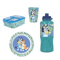 Pack 4 Colacion Bluey Botella 400Ml Porta Sandwich Vaso Plato Piezas
