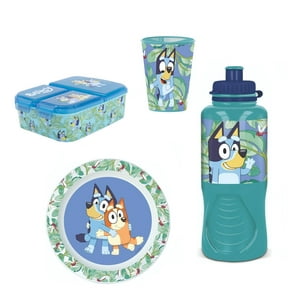 Pack 4 Colacion Bluey Botella 400Ml Porta Sandwich Vaso Plato Piezas