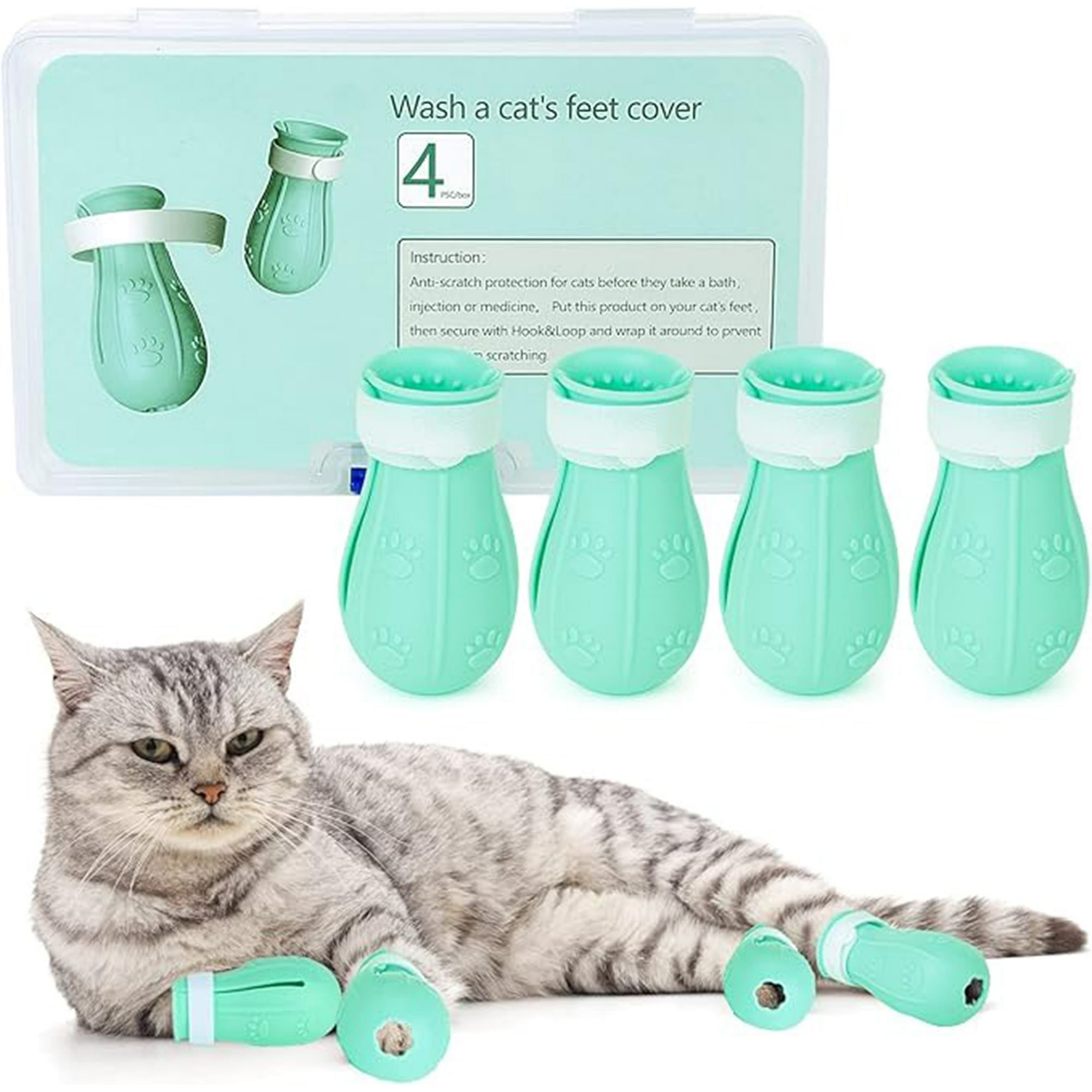 Veat00l - Botas Antiarañazos Para Gatos, 4 Piezas Zapatos Ajustables De Silicona Para Gatos Accesorios, Guantes Protectores De Uñas, Suministros Para Mascotas Para El Aseo De Gatos, Baño, Afeitado