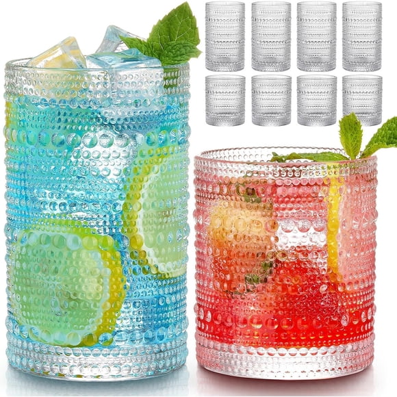 Hlukana Vintage Hobnail Drinking Glasses Set of 8, 12 oz High