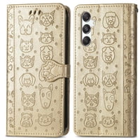 Funda Cartera Foxdock Para Samsung Galaxy M34 5G , Flip Pu Con Relieve De Gatos Y Perros, Tarjetero Y Soporte