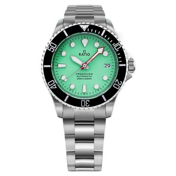 Reloj Ratio FreeDiver Reloj para Hombre Zafiro Acero Inoxidable Esfera Verde Automático RTF049 200M