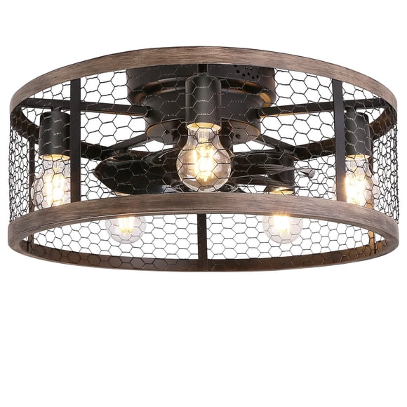 Ventilador de techo Ohniyou 20" Rústico de montaje al ras con luces