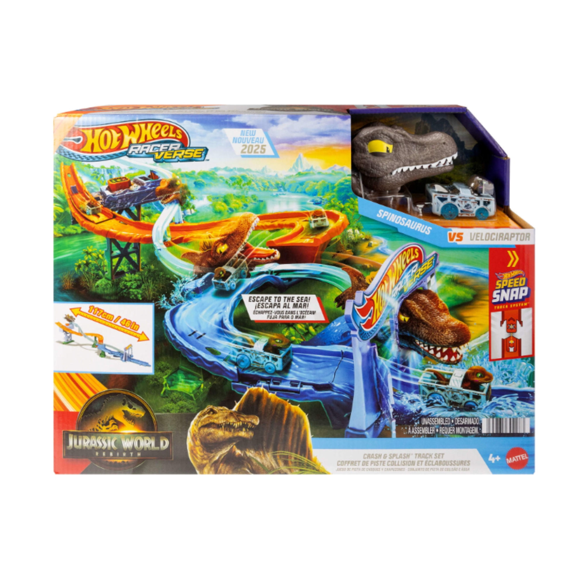 Pista de Carrera Hot Wheels RacerVerse Jurassic World Crash Splash 4 años+