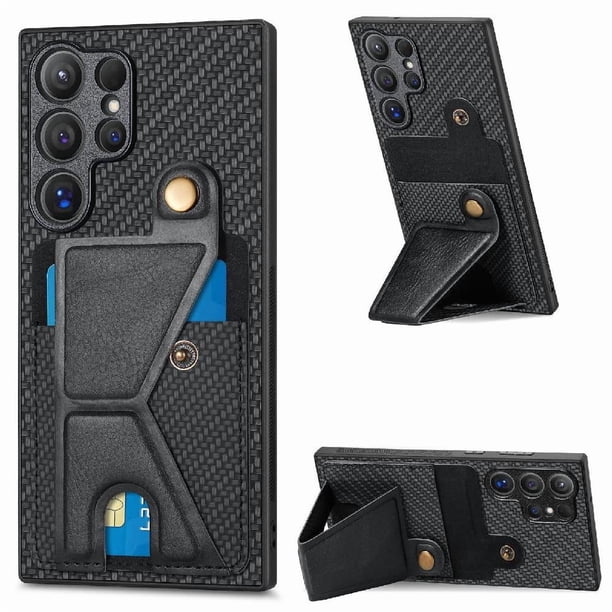 Funda Resistente para Samsung Galaxy S24 Ultra con Tarjetero y Soporte, Diseño Magnético Negro