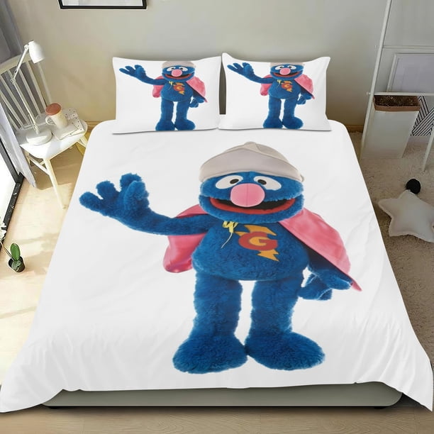 Grover Conjunto de sábanas temático, trío de piezas, cómodo y amigable con la piel, diseño único, regalo de decoración para el hogar para familiares, amigos y fans, 90 cm * 190 cm