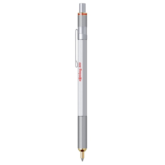 Bolígrafo Rotring 800 retráctil de punta media, color plateado