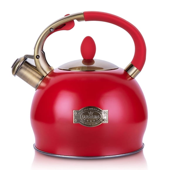Tetera SUSTEAS de 2,5 L de acero inoxidable con silbato, roja