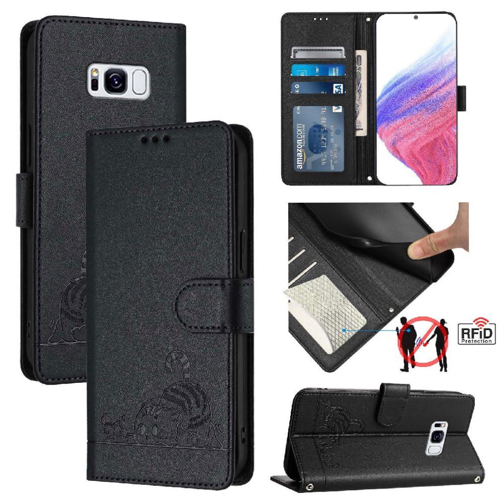Funda Tipo Cartera Foxdock Para Samsung Galaxy S8Plus Con Soporte, Ranuras, Rfid, Diseño De Gato