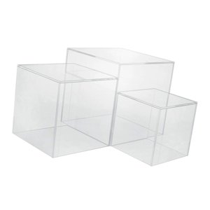 Magideal - 3 Piezas Expositor Cubo Acrílico Soporte Para Pasteles Base Para Joyas Organizador De Figuras Estructura Ligera Con Fondo Hueco Adecuado Para Fiestas Transparente