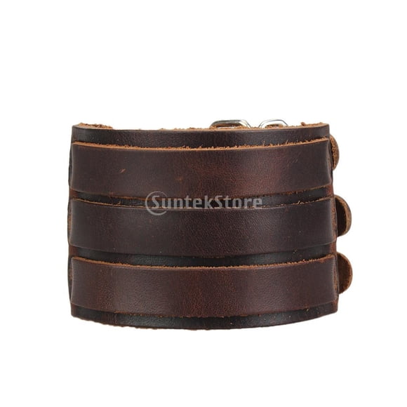 Brazalete De Pulsera De Aleación Y Cuero De PU Con Tres Hebillas Ajustables Cool Para Hombre Marrón