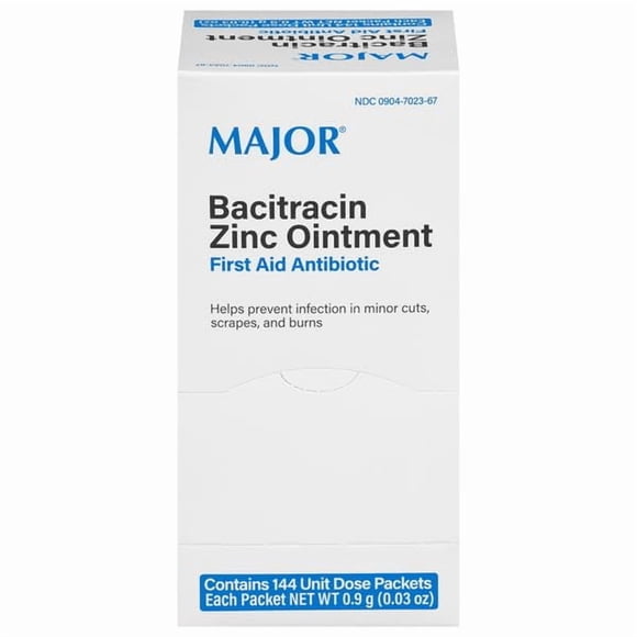 Pomada Antibiótica para Primeros Auxilios MAJOR Bacitracina Zinc 144 Paquetes