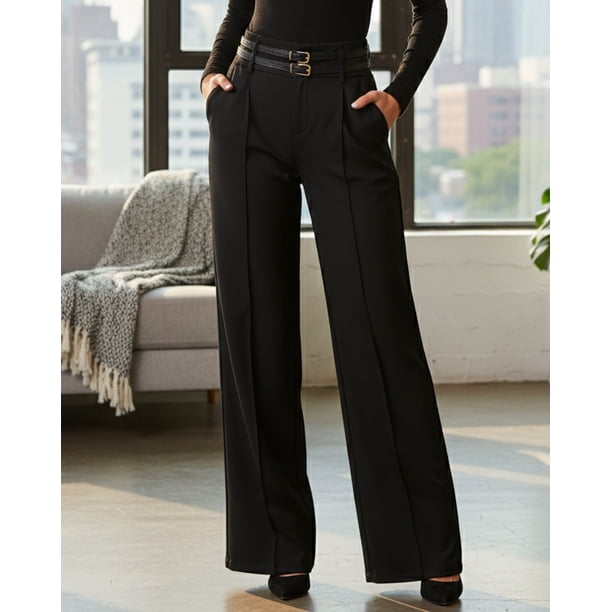 Pantalón Palazzo Mujer Vestir Tiro Alto con Dos Cinturones - OL416