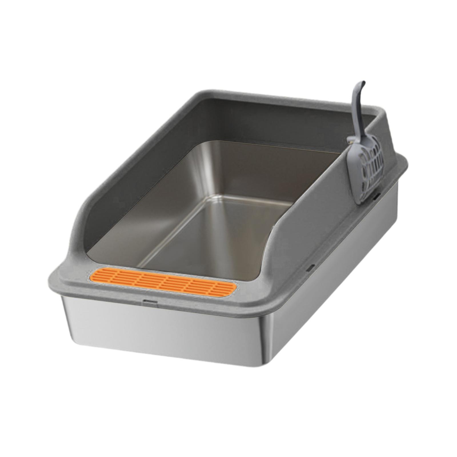 Magideal - Caja De Arena Para Gatos, Bandeja De Arena Para Gatos, Portátil, Para Gatos Pequeños Y Grandes, Bacinilla Para Gatos, Frente Rebajado Con Protección Y Gris Oscuro